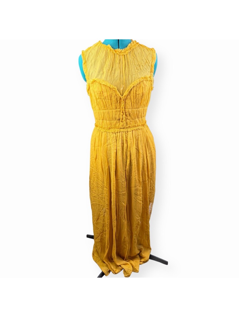ULLA JOHNSON NWT $890 Kasia Sleeveless Silk Chiffon Gown Ochre Yellow Sz 8